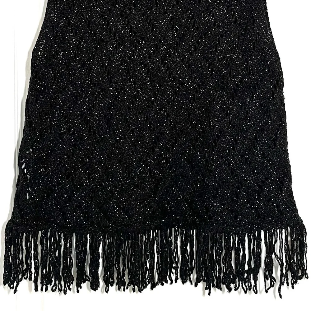 Zara Black Crochet Knit Fringe Hem Top Metallic Thread Festival Wear Boho Chic - Picture 4 of 9